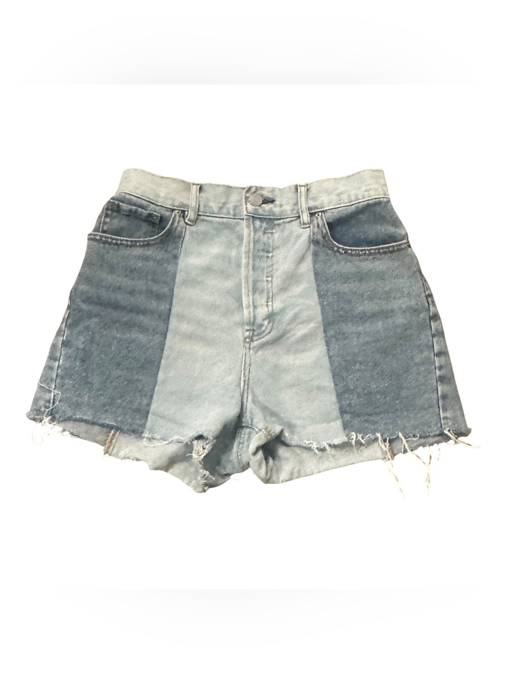 PacSun High Rise Icon Colorblock Denim Shorts Size 27 Raw Hem